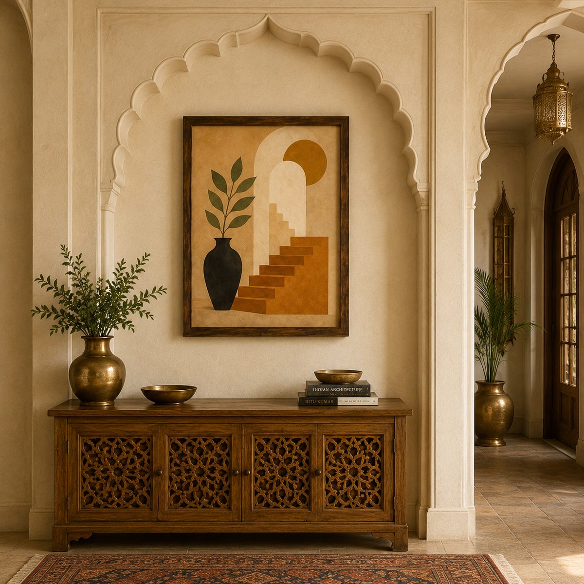 Structured Serenity – Abstract Terracotta Staircase Illustration