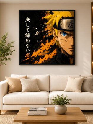 Naruto Uzumaki Anime Wall Art – Never Give Up Japanese Kanji Canvas Print