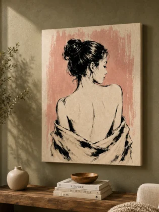 Sensual Elegance Fashion Canvas Art – Dusty Rose & Ink