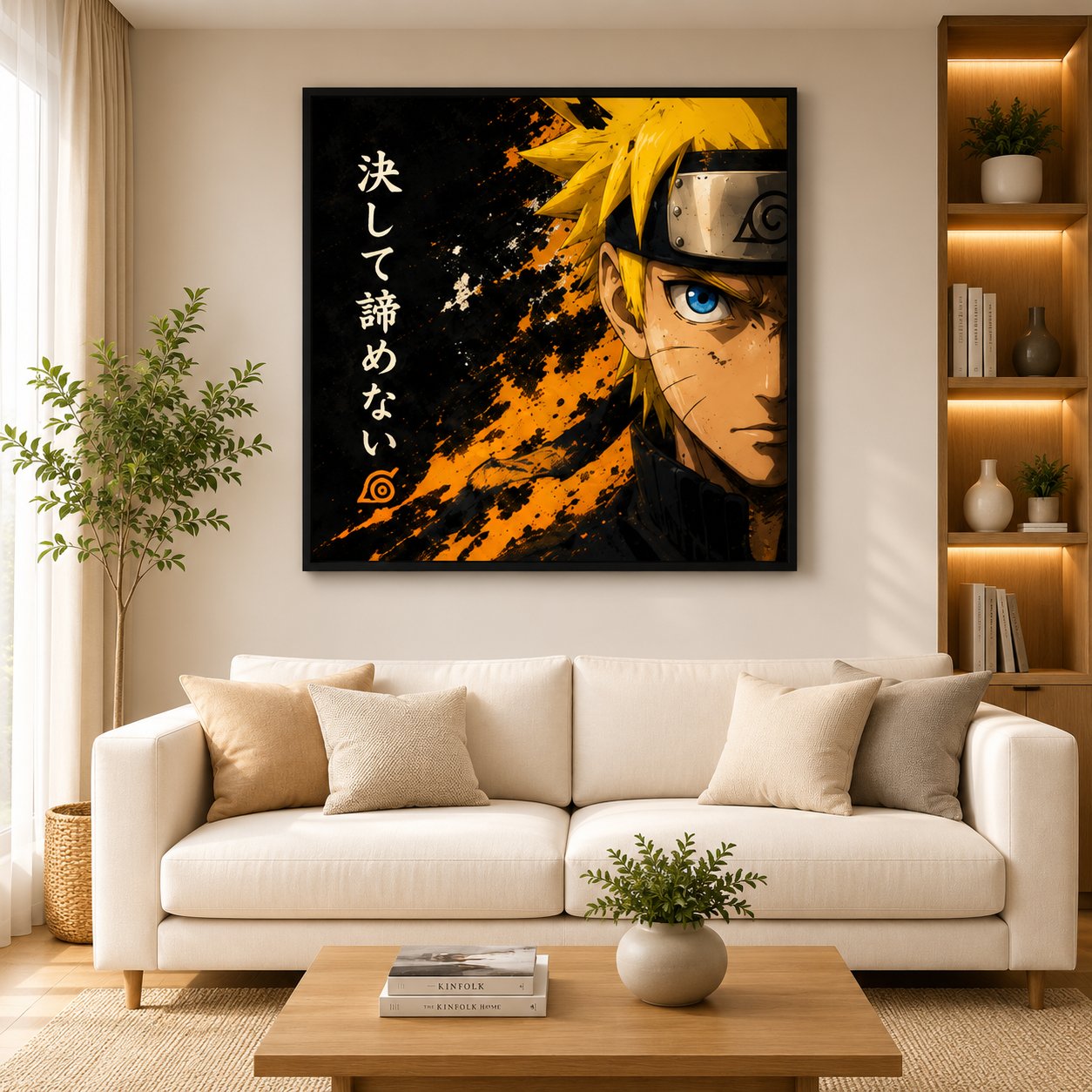 Naruto Uzumaki Anime Wall Art – Never Give Up Japanese Kanji Canvas Print