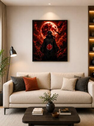 Itachi Uchiha Blood Moon Wall Art – Akatsuki Genjutsu Crow Canvas Print