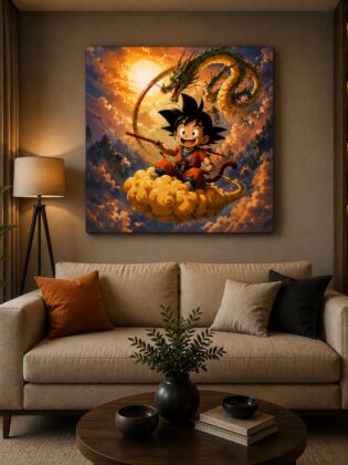 Dragon Ball Goku Kid Wall Art – Shenron Flying Nimbus Sunset Canvas Print