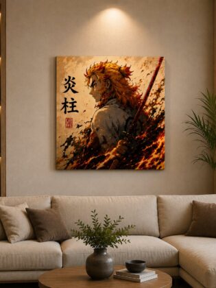 Demon Slayer Rengoku Anime Wall Art – Flame Hashira Japanese Kanji Canvas Print