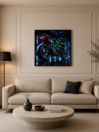 Kawasaki Ninja ZX-10R Motorcycle Wall Art – Cyberpunk Neon Garage Sportbike Canvas Print