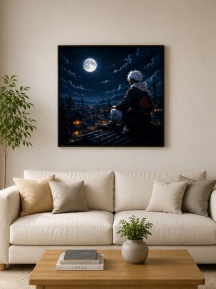 Anime Ninja Rooftop Wall Art – Full Moon Hidden Leaf Village Canvas Print