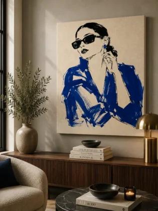 Parisian Mood Fashion Canvas Art – Cobalt Blue