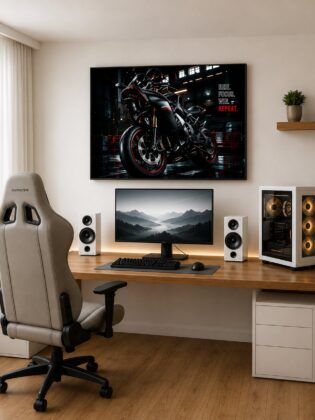 BMW S1000RR Motorcycle Wall Art – Stealth Black Cyberpunk Garage Canvas Print