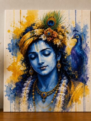 Divine Grace of Krishna – Premium Watercolor Canvas Art