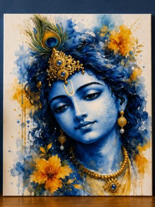 Ethereal Krishna – Floral Watercolor Canvas Art