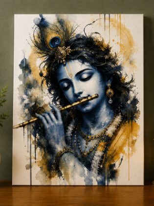 Krishna’s Divine Melody – Elegant Watercolor Canvas Art