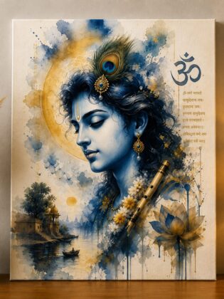 Divine Serenity – Lord Krishna Watercolor Digital Art Print