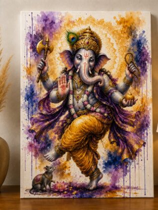 Dancing Lord Ganesha – Vibrant Watercolor Spiritual Art Print