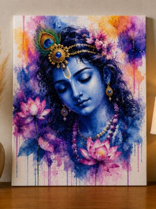 The Blossoming of Grace – Krishna Watercolor Portrait