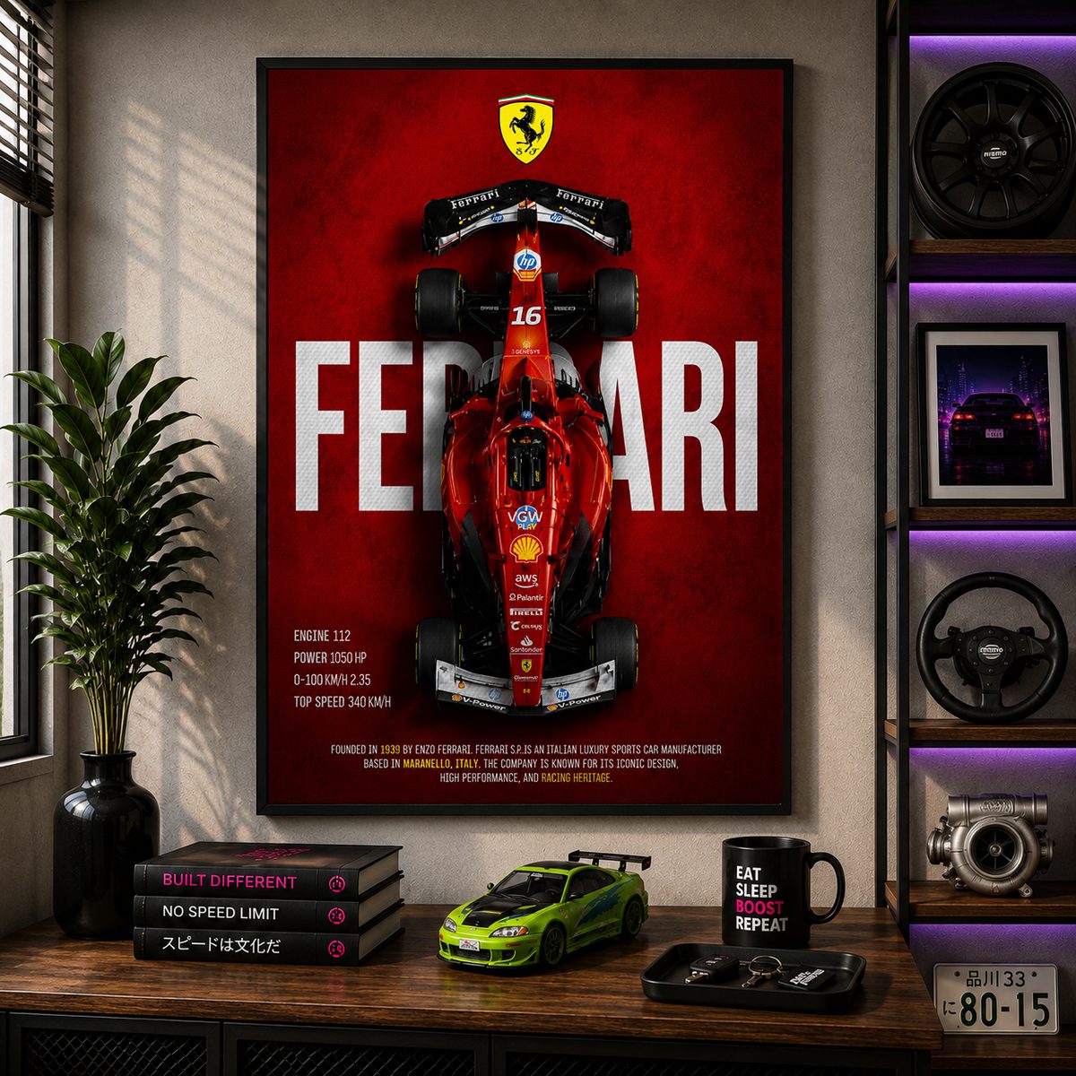 Ferrari F1 Racing Car Wall Art – Scuderia Formula 1 Top Down Canvas Print