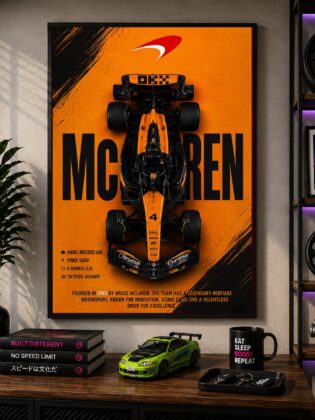 McLaren F1 Racing Car Wall Art – Papaya Orange Formula 1 Top Down Canvas Print