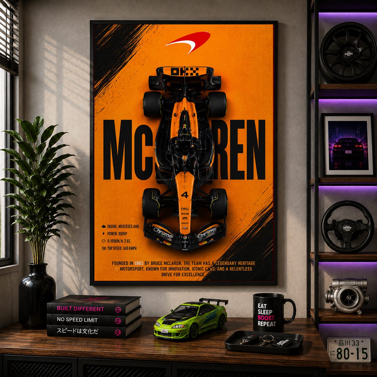 McLaren F1 Racing Car Wall Art – Papaya Orange Formula 1 Top Down Canvas Print