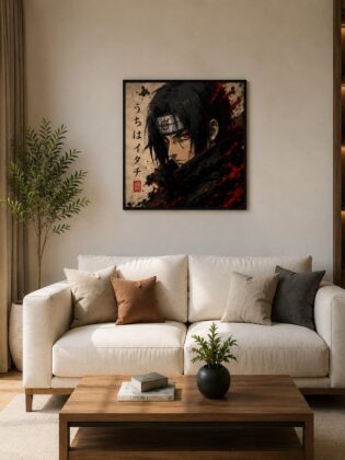 Itachi Uchiha Anime Wall Art – Mangekyou Sharingan Crimson Ink Canvas Print