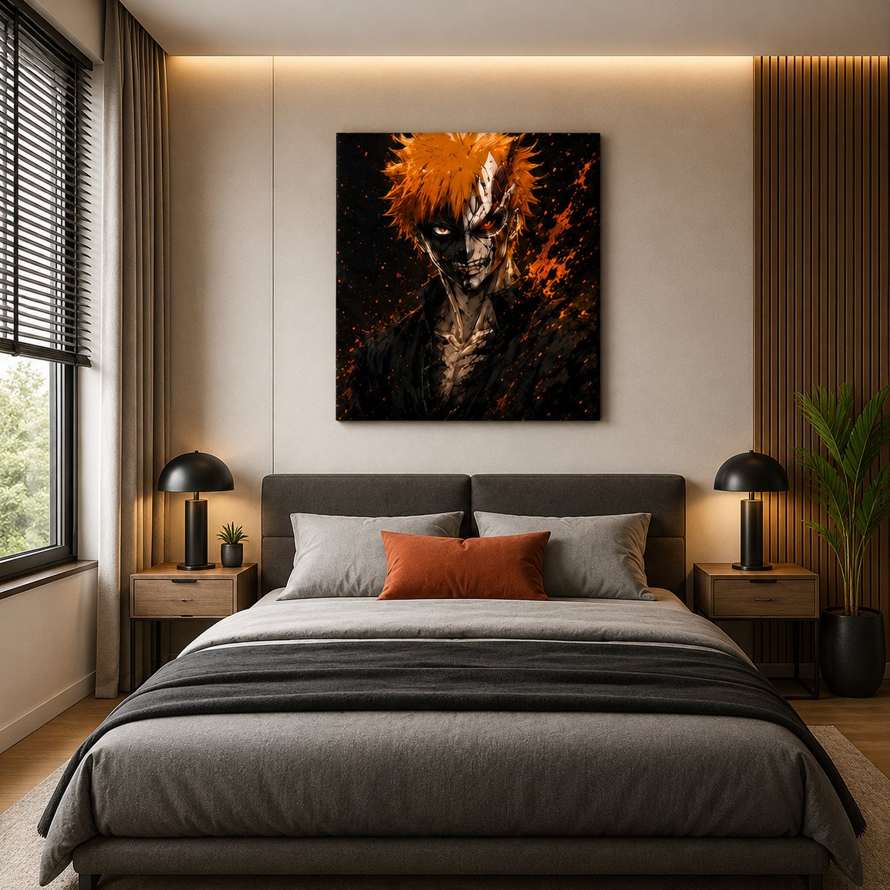 Bleach Ichigo Kurosaki Anime Wall Art – Half Hollow Mask Orange Splatter Canvas Print