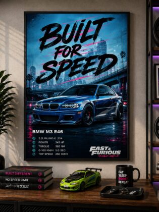 BMW M3 E46 Canvas Poster – Built For Speed Fast & Furious German Sports Car Wall Art