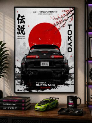 JDM Toyota Supra MK4 Canvas Poster – Tokyo Legends Never Die Japanese Car Wall Art