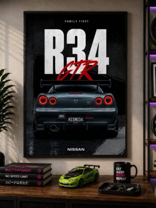 JDM Nissan Skyline GT-R R34 Canvas Poster – Family First Fast & Furious Street Racing Wall Art