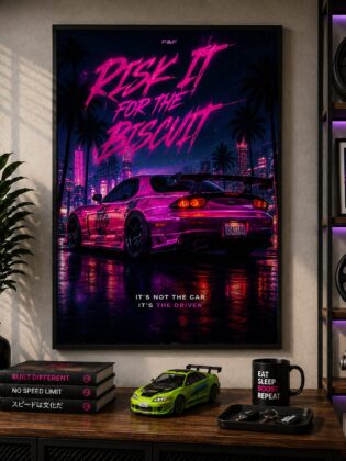 JDM Mazda RX-7 Canvas Poster – Risk It For The Biscuit Cyberpunk Street Racing Wall Art