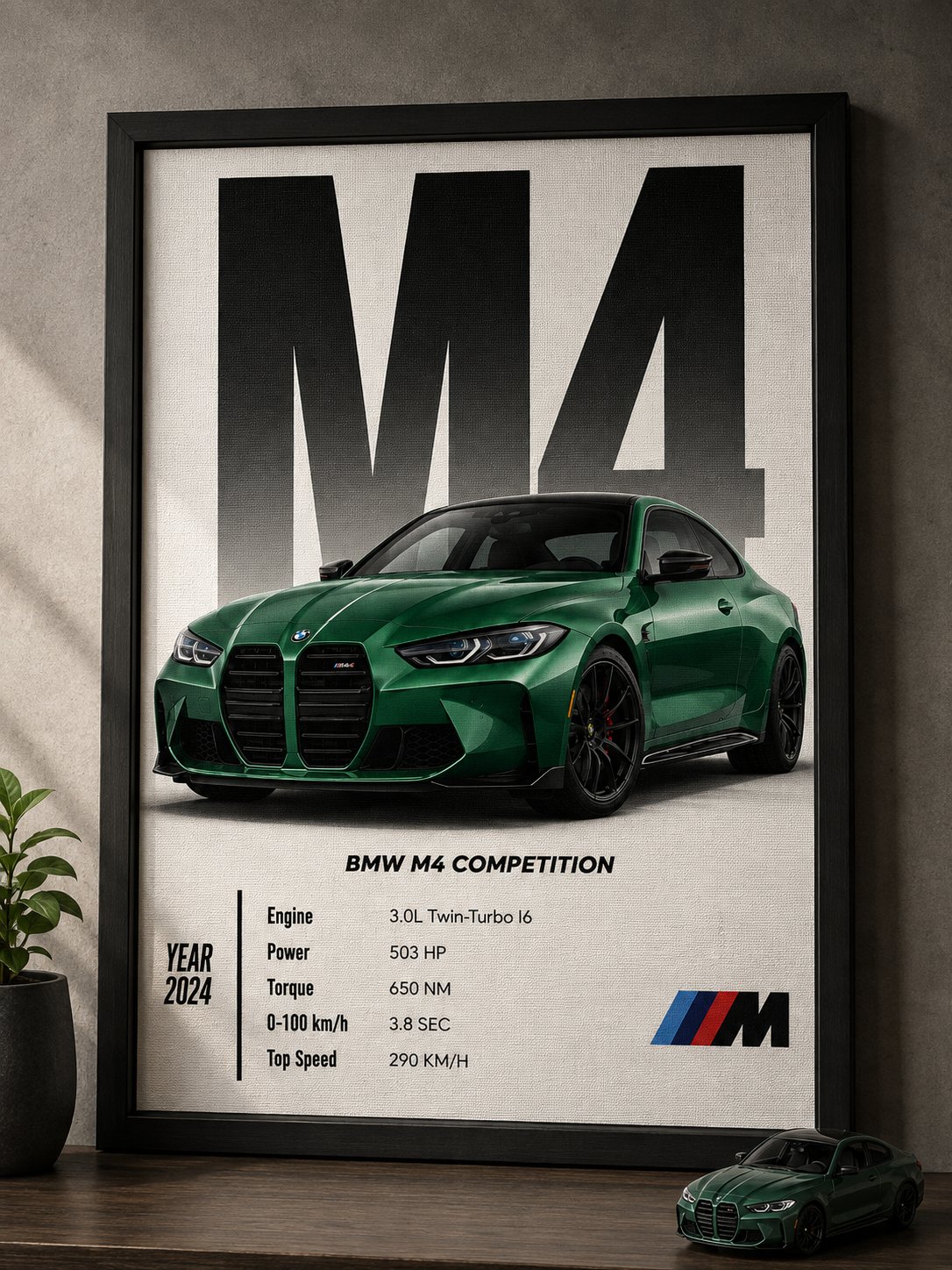 BMW M4 Competition Wall Art – Isle of Man Green Metallic Luxury Car Canvas