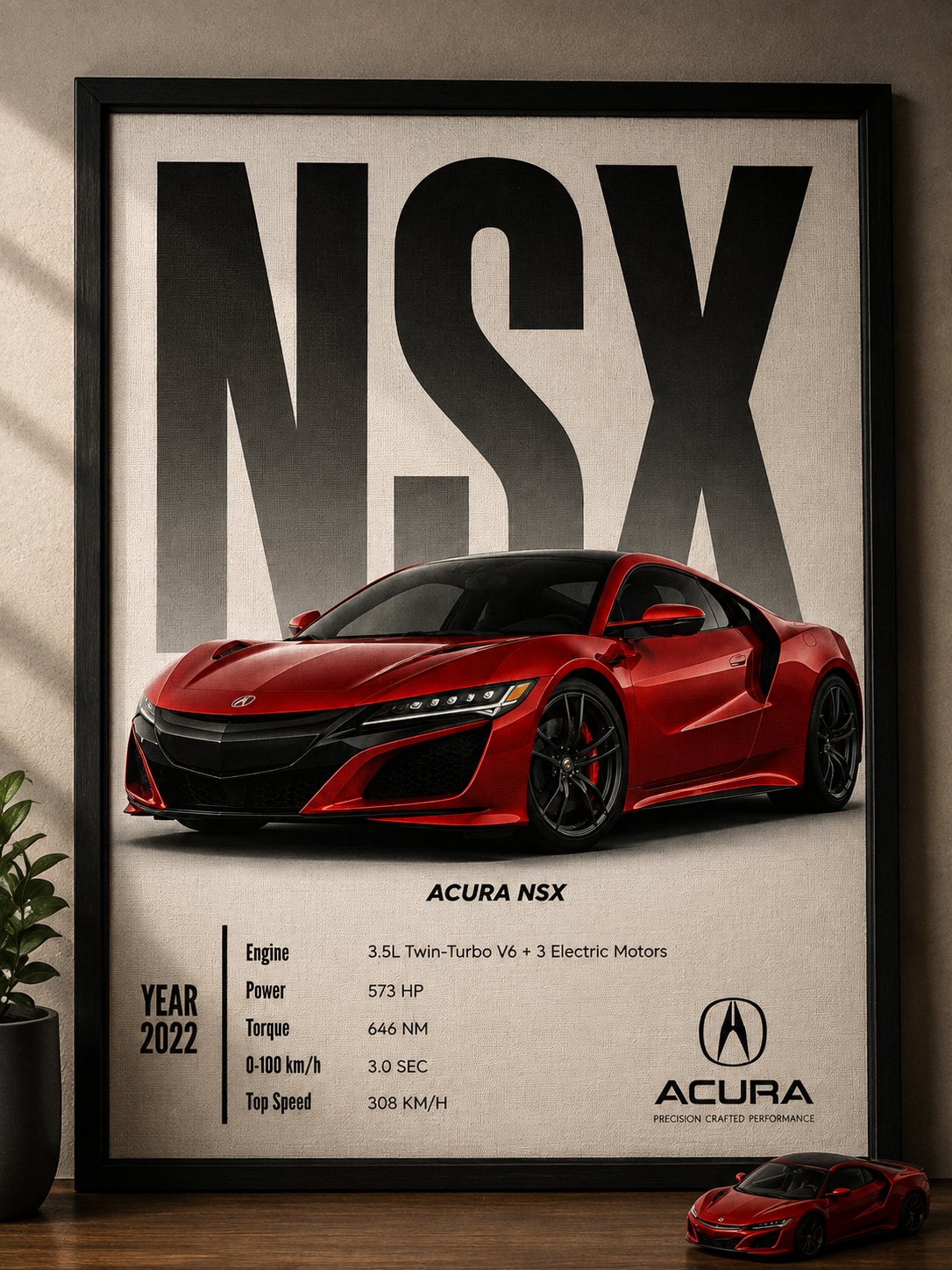 Acura NSX Hybrid Supercar Wall Art – Curva Red JDM Performance Canvas Print
