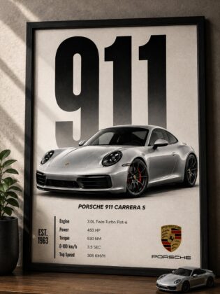 Porsche 911 Carrera S Canvas Poster – German Luxury Supercar Spec Wall Art, Est. 1963 Edition