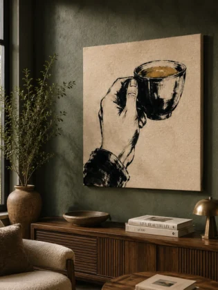Morning Ritual Espresso Cup Canvas Art – Minimalist Hand Sketch