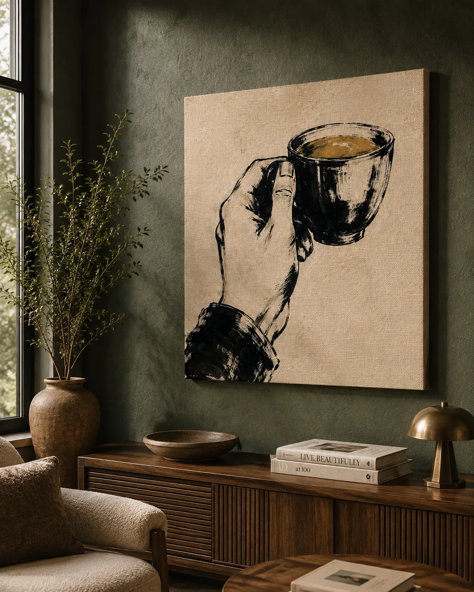 Morning Ritual Espresso Cup Canvas Art – Minimalist Hand Sketch