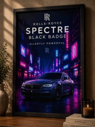Rolls-Royce Spectre Black Badge Canvas Poster – Silently Powerful Luxury EV Tokyo Cyberpunk Wall Art