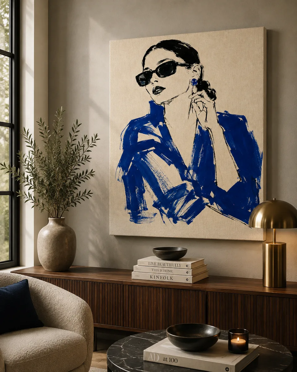Parisian Mood Fashion Canvas Art – Cobalt Blue
