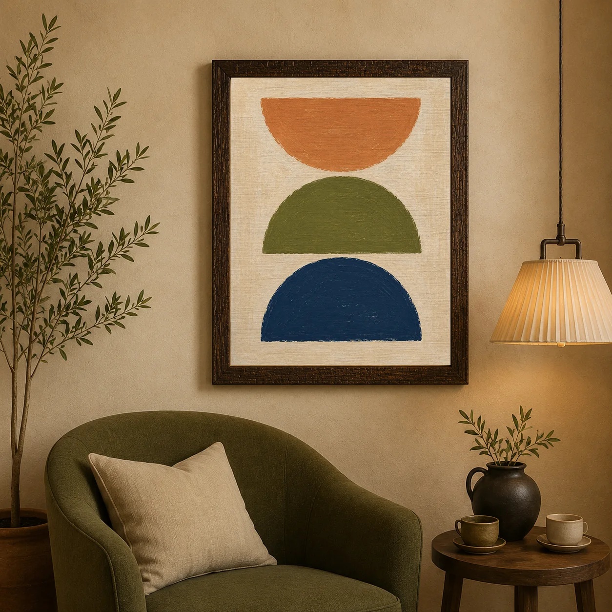 Minimalist Abstract Mid-Century Semi-Circles Canvas Art – Organic Modern Boho Print