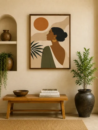 Golden Hour Serenity – Modern Earth Tone Feminine Silhouette Canvas
