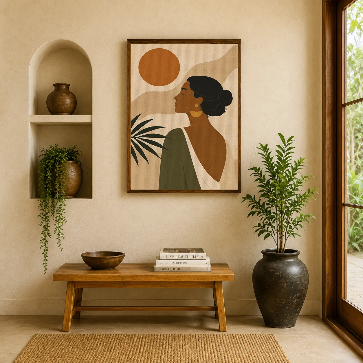 Golden Hour Serenity – Modern Earth Tone Feminine Silhouette Canvas