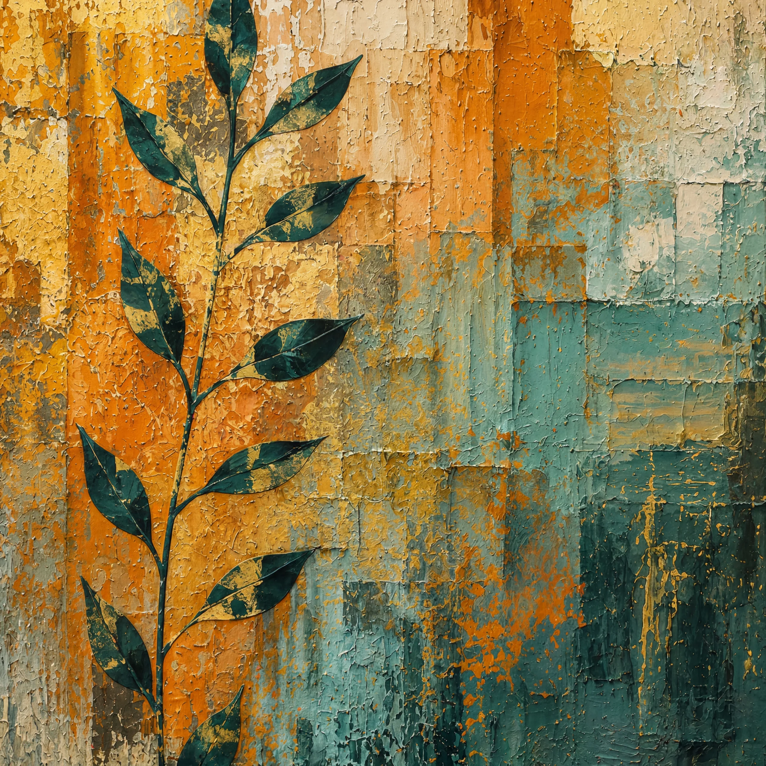 Autumn Patina – Heavy Texture Abstract Expressionist Floral Illustration - Image 3