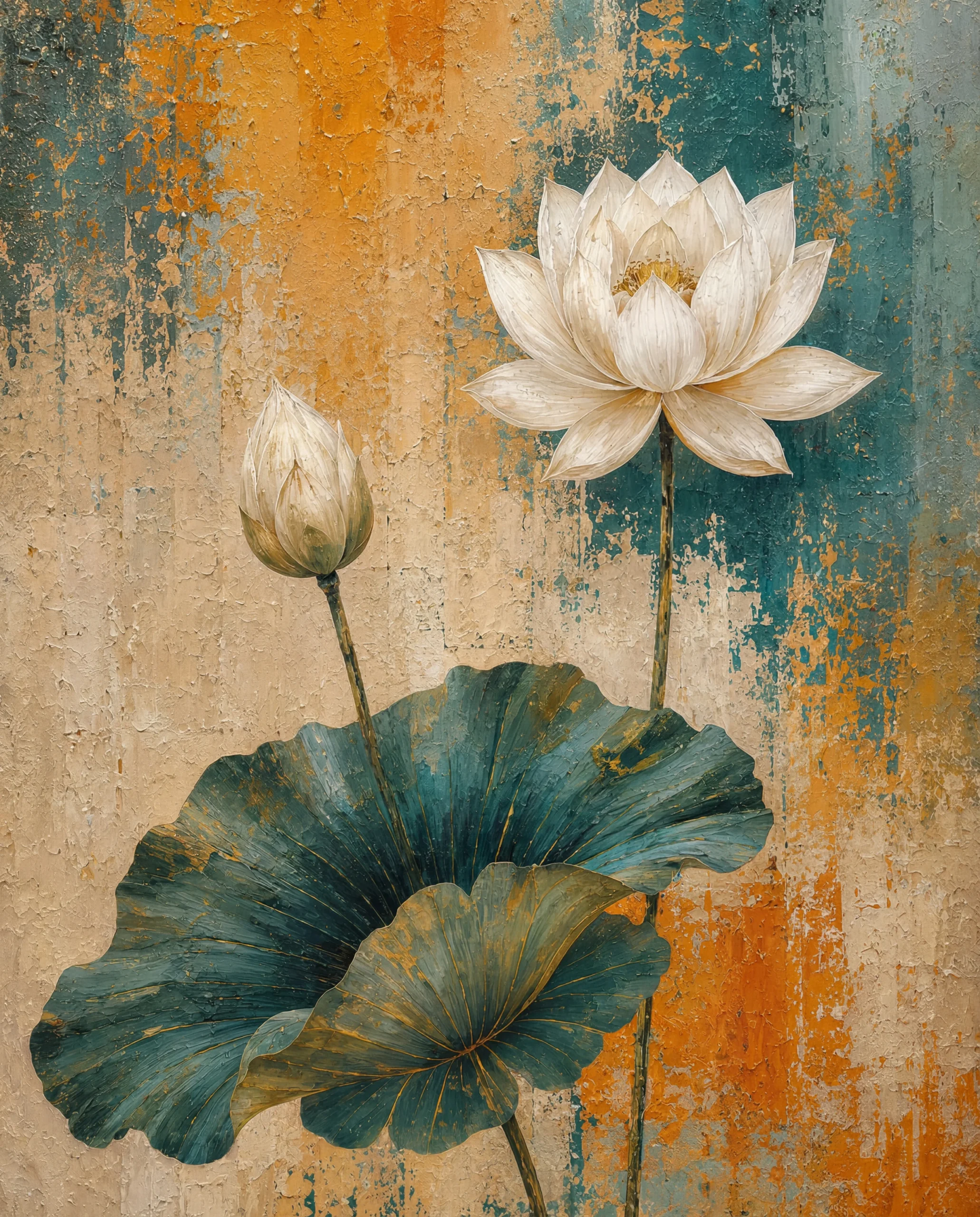 Ethereal Bloom – Heavy Texture Expressionist Lotus Illustration - Image 2
