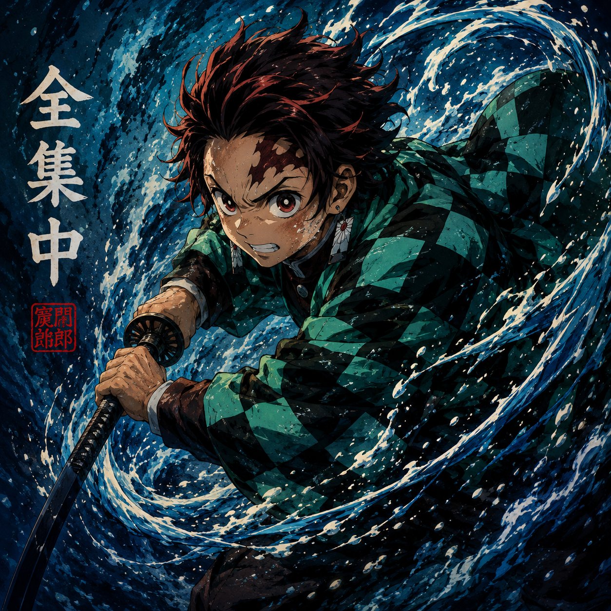 Demon Slayer Tanjiro Anime Wall Art – Water Breathing Torrent Canvas Print - Image 3