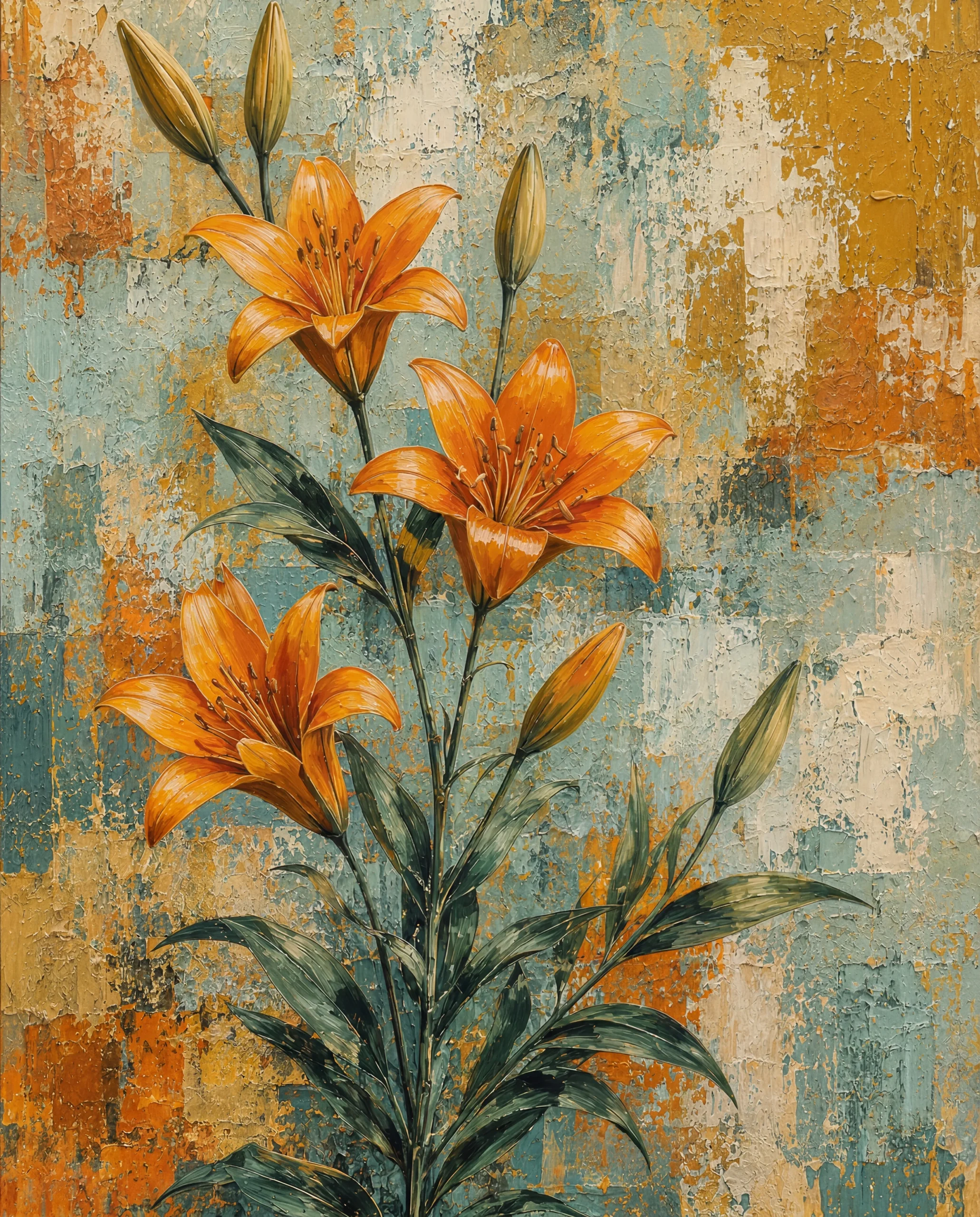 Vibrant Orange Lilies Canvas Print – Impressionist Palette Knife Floral Art - Image 4