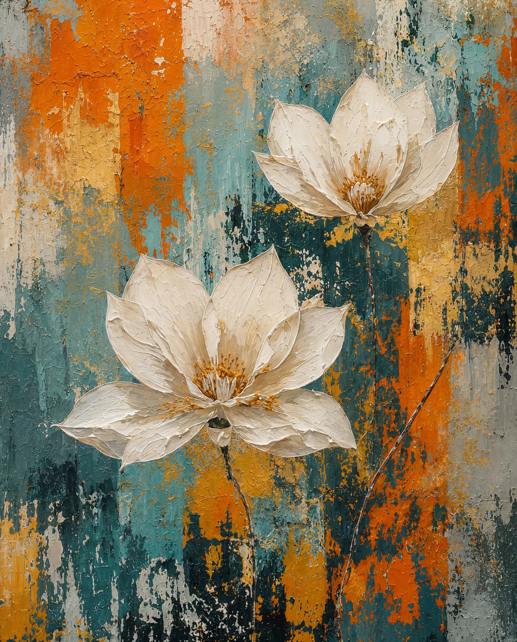 Impasto White Magnolia Canvas Art – Thick Brushstroke Floral Print - Image 2