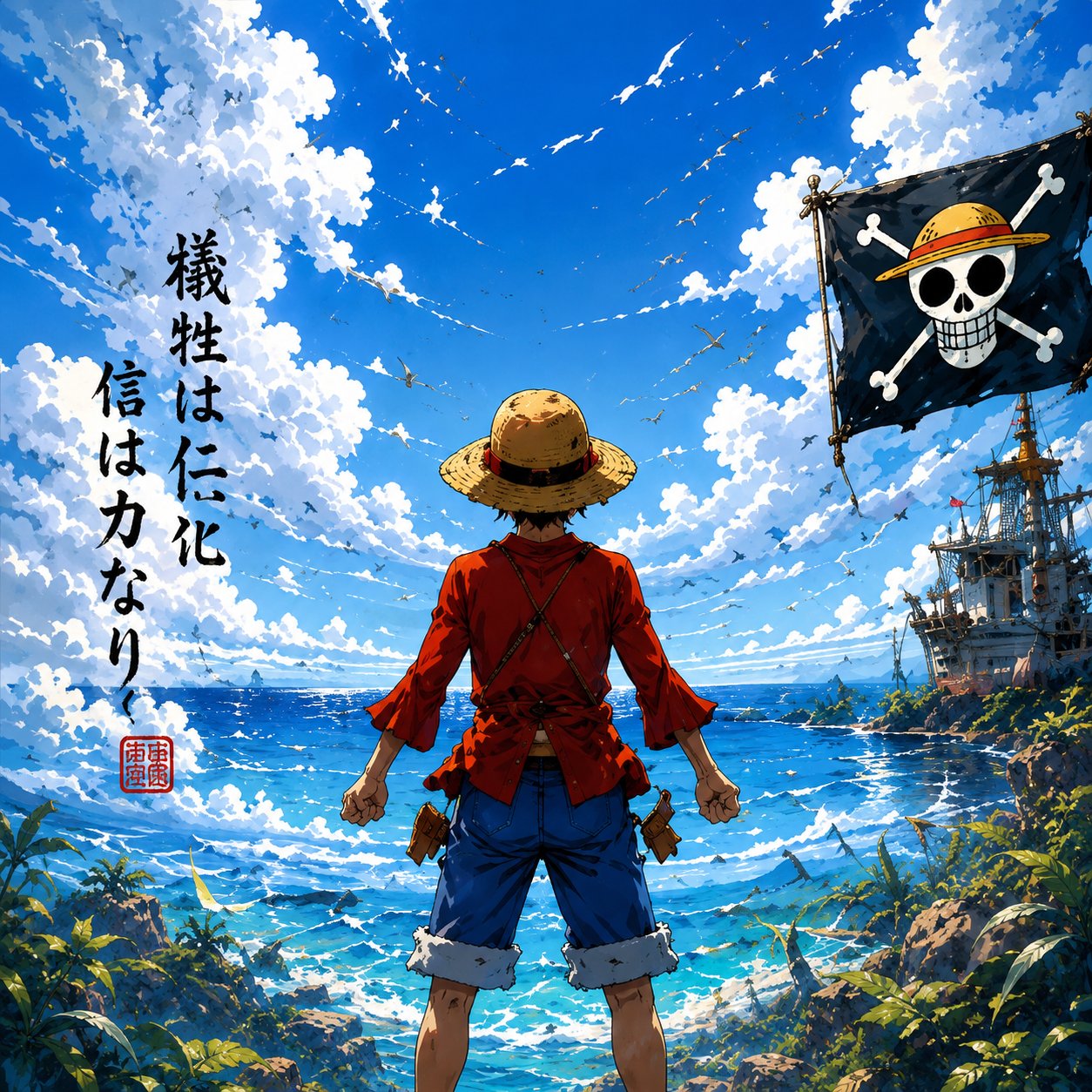One Piece Luffy Wall Art – Straw Hat Pirate Flag Ocean Horizon Canvas Print - Image 3
