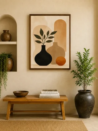 Earthbound Harmony – Modern Mid-Century Ceramic Shapes Illustration