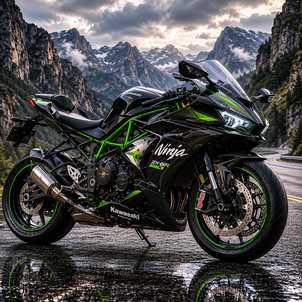 Kawasaki Ninja ZX-6R Motorcycle Wall Art – Mountain Pass Superbike Canvas Print - Image 3