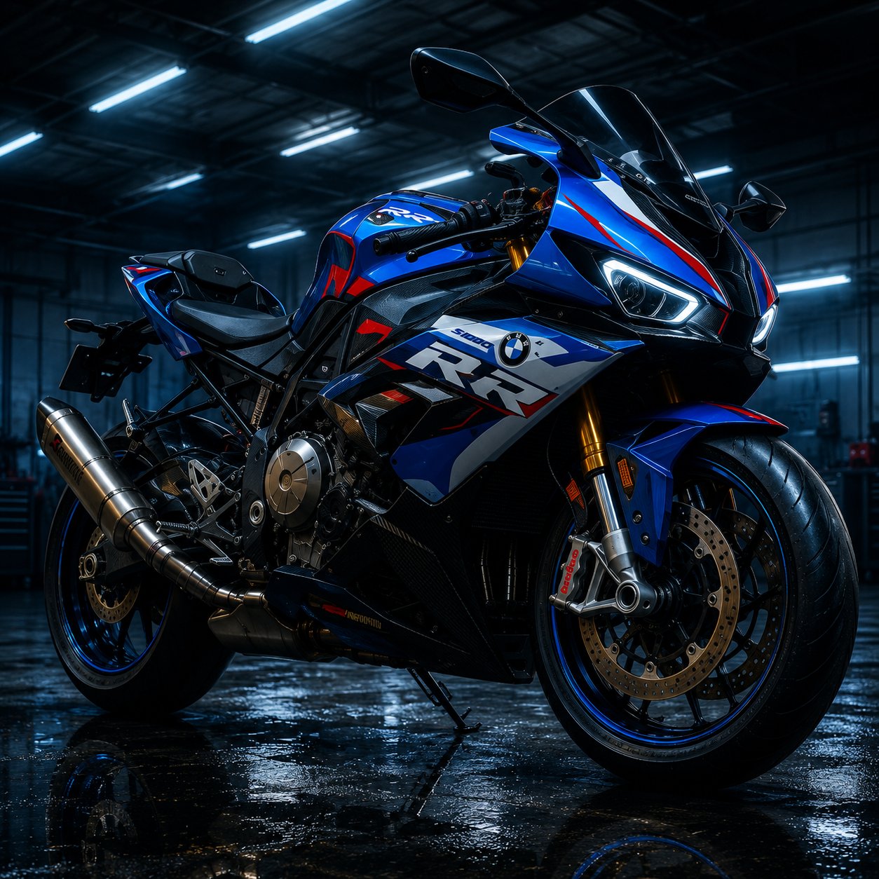 BMW S1000RR Motorcycle Wall Art – Cyberpunk Neon Blue Superbike Canvas Print - Image 4
