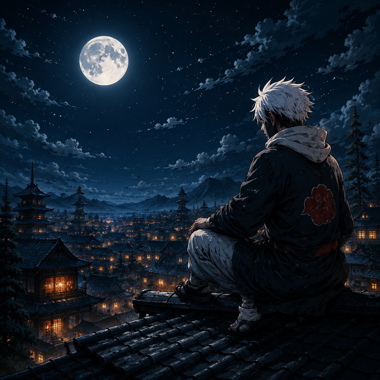 Anime Ninja Rooftop Wall Art – Full Moon Hidden Leaf Village Canvas Print - Image 3