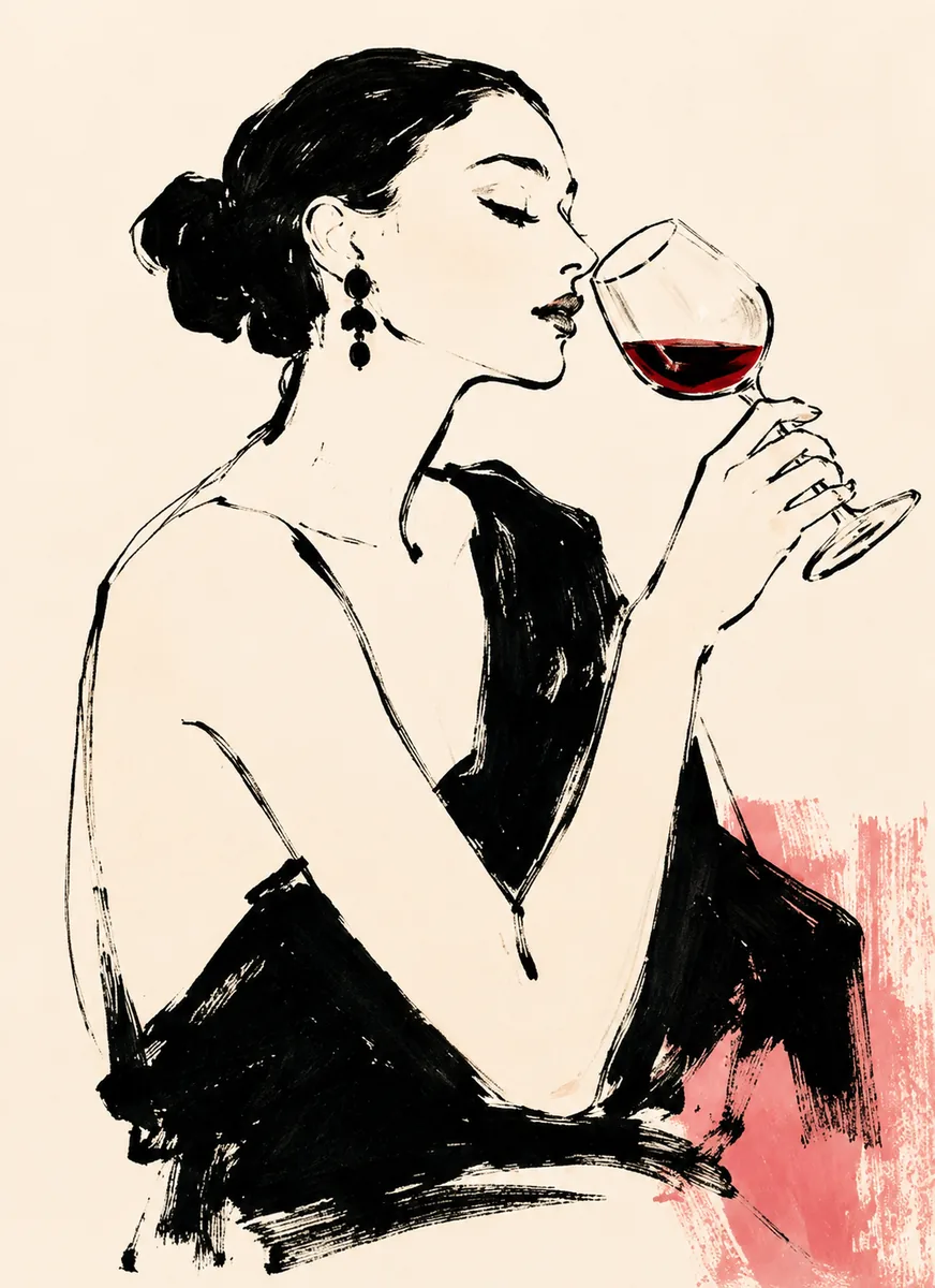 Parisian Evening Fashion Canvas Art – Red Wine & Blush Pink - Image 2