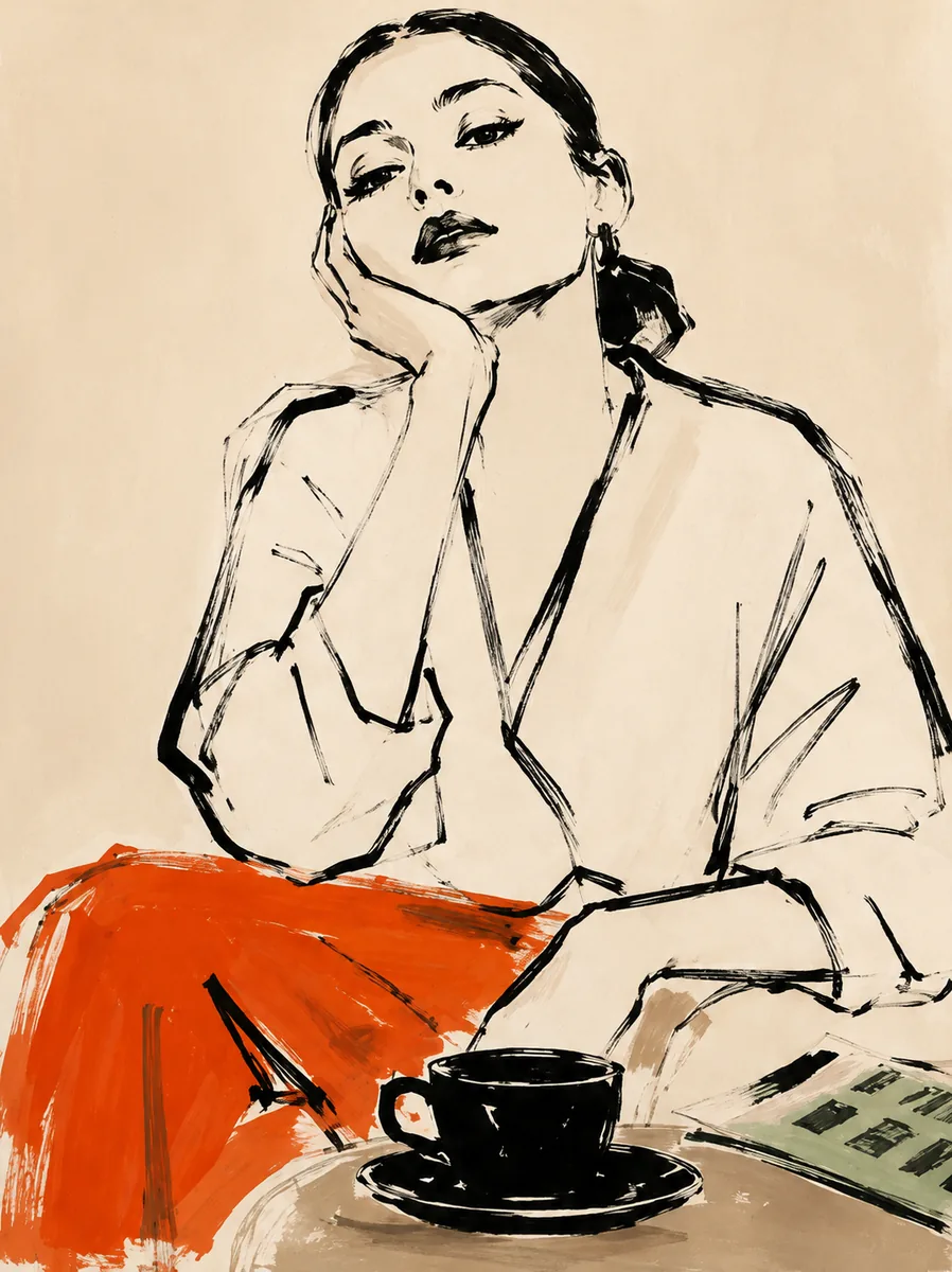Parisian Cafe Mood Canvas Art – Vermilion Orange & Espresso - Image 2