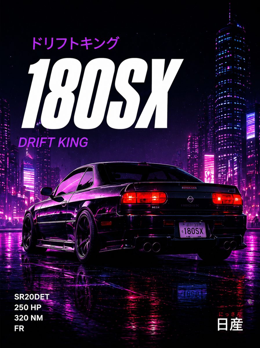 Nissan 180SX JDM Car Wall Art – Cyberpunk Neon Purple Drift King Canvas Print - Image 2