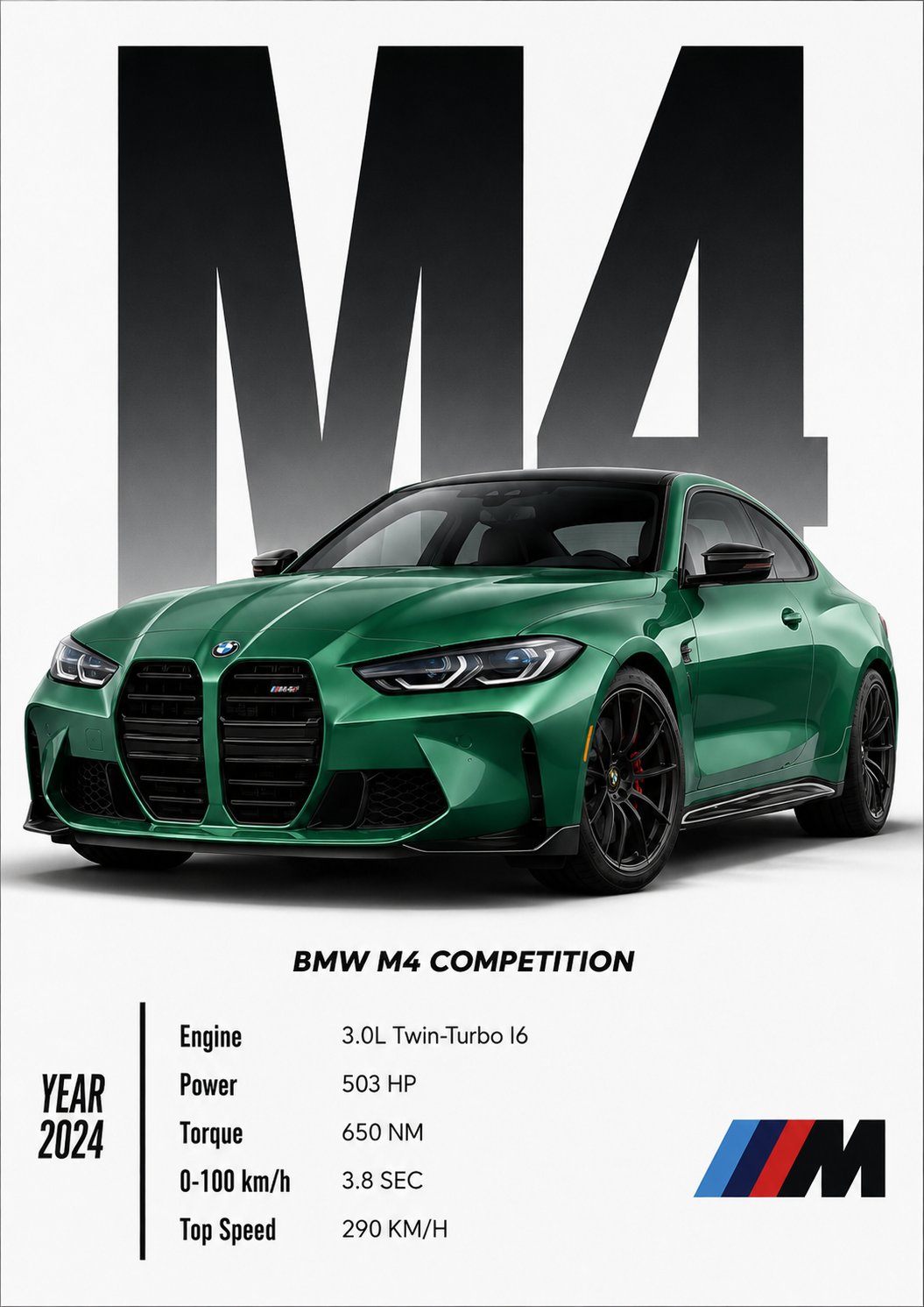 BMW M4 Competition Wall Art – Isle of Man Green Metallic Luxury Car Canvas - Image 2
